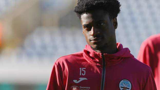 Swansea, Wales. 24 October 2022. Nathanael Ogbeta of Swansea City during  the Professional Development League game between Swansea City Under 21 and  Millwall Under 21 at the Swansea City Academy in Swansea