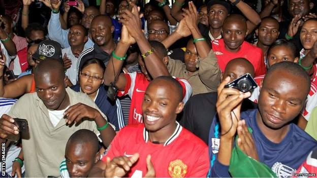 The crowd at the unveiling of the Uefa Champions League trophy during the Uefa Champions League Trophy Tour 2012 on 31 March 2012 in Nairobi, Kenya