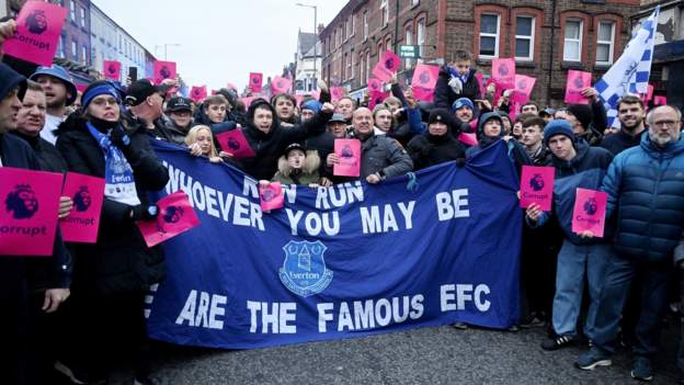 Everton v Man Utd: Toffees fans hold anti-Premier League protest over points deduction