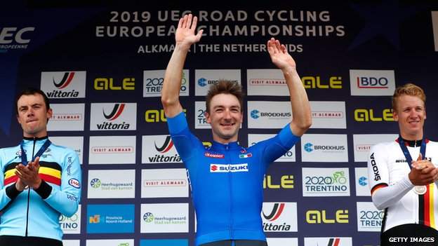 Italy's Elia Viviani won the men's title at the 2019 European Road Championships