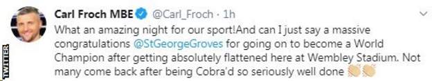 hollywood Carl Froch gives a backhanded compliment to George Groves, saying not many come back 