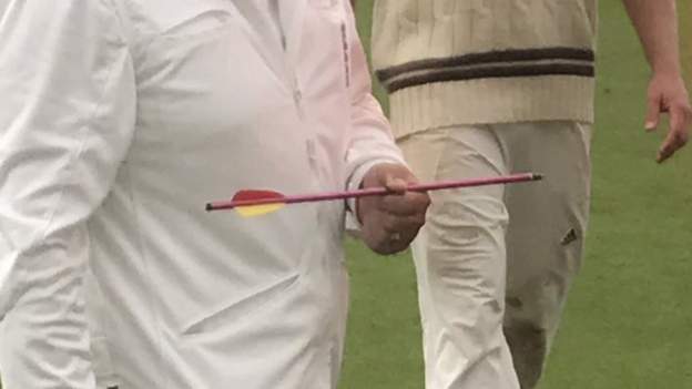 Crossbow arrow stops play at The Oval