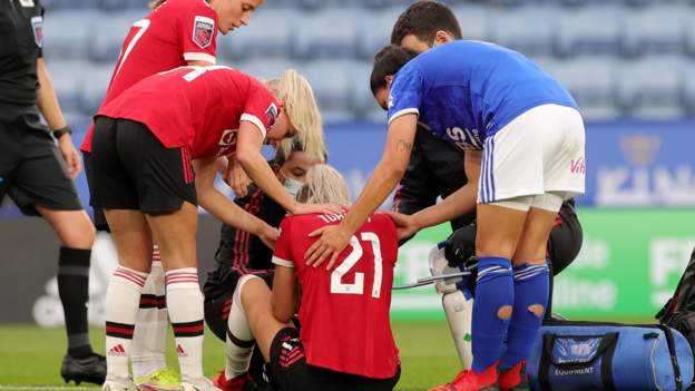 Man Utd's Millie Turner carried off on stretcher in game at Leicester