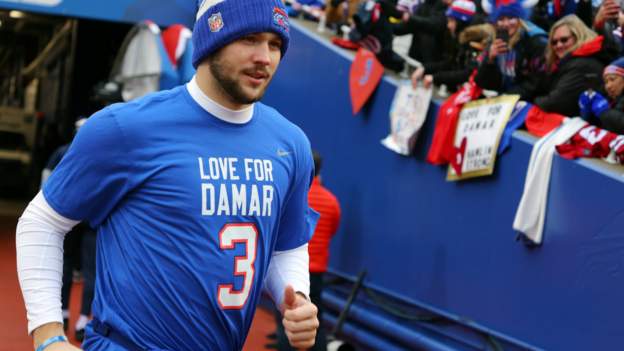 Damar Hamlin: Buffalo Bills make stirring pre-match display in support of safety