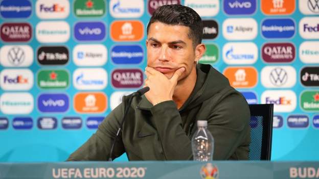 Teams at Euro 2020 could face fines if their players move drinks provided by sponsors at news conferences, as Cristiano Ronaldo and Paul Pogba have do