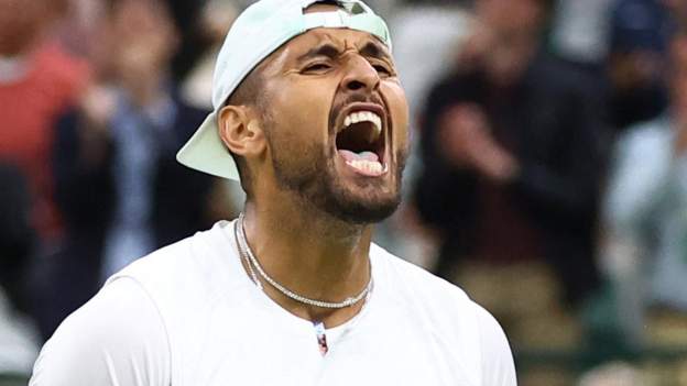 Wimbledon: Nick Kyrgios fights back to beat Stefanos Tsitsipas in heated third-r..