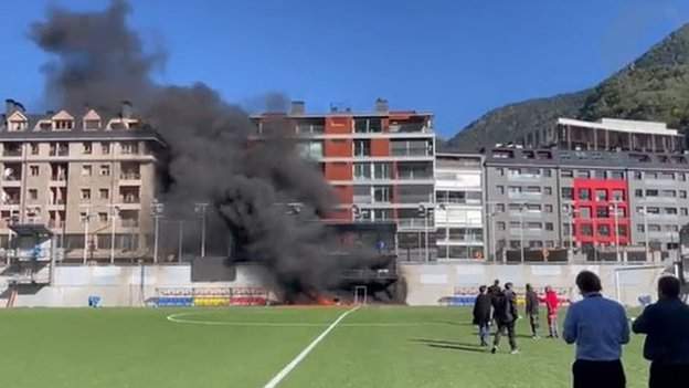 England World Cup qualifier build-up marred by fire at Andorra's Estadi Nacional