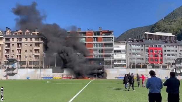 England World Cup qualifier build-up marred by fire at Andorra's Estadi Nacional