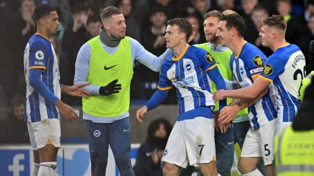 <div>Brighton & Hove Albion 3-0 Liverpool: Seagulls leapfrog Reds after dominant win</div>