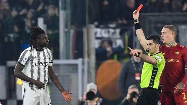 Roma 1-0 Juventus: Moise Kean sent off 40 seconds after coming on