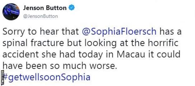 Former F1 driver Jenson Button's tweet offering his condolences but saying it looks like the crash could have been much worse