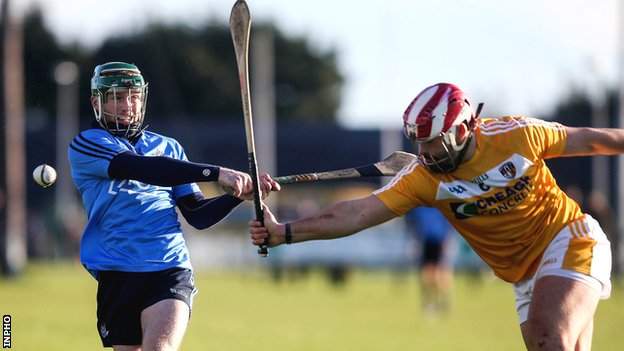 Dublin's Ben Quinn sees his shot blocked by Saffrons opponent Kevin McKernan last weekend