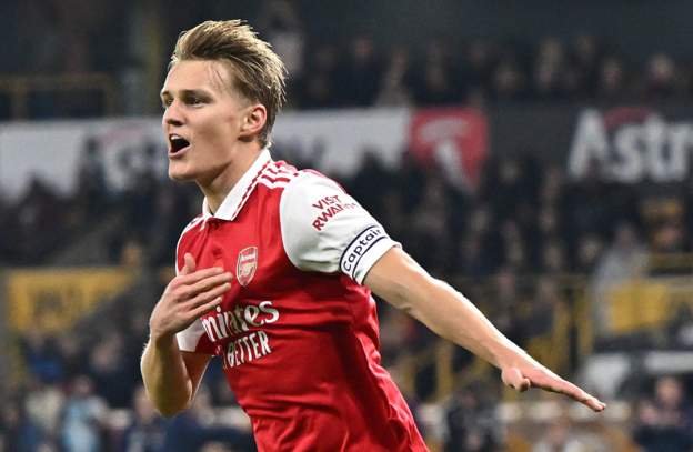 Odegaard double sends Arsenal five points clear
