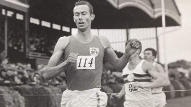 Derek Graham secures a mile victory in an Ireland match against England at Balmoral in Belfast in June 1965