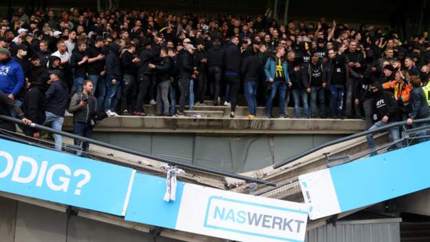 Stand buckles at NEC Nijmegen's Stadion De Goffert after Vitesse victory