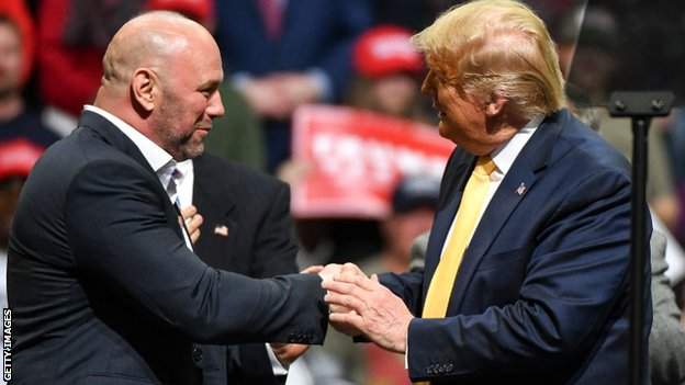 Dana White (left) staged the first major sporting event in the US since the shutdown and was praised by president Donald Trump
