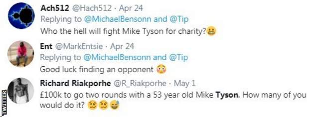 Fans on Twitter react to the news that Mike Tyson wants to fight in a charity bout; with one fan saying 