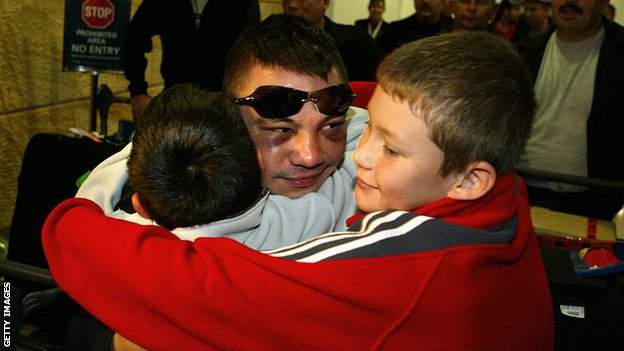 Tszyu was welcomed by family and media upon landing back in Sydney and his wife thanked his trainer for ending the fight