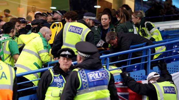 Leeds fan injured after apparent fall at Chelsea