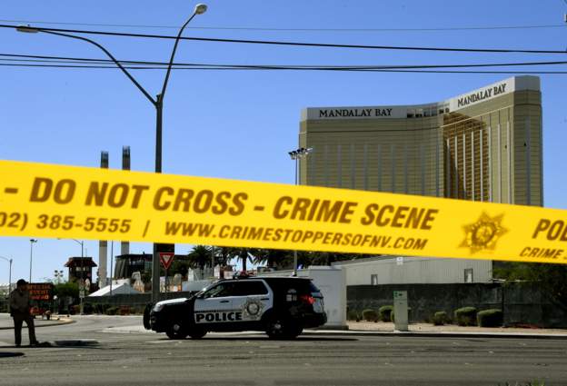 Crime scene tape surrounds the Mandalay Hotel - 2 October 2017