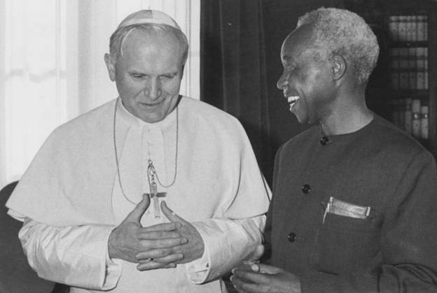 Pope John Paul II (left) with President Julius Nyerere of Tanzania during a private meeting at the Vatican, Rome, March 13th 1980.