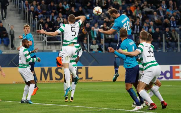 Zenit's Branislav Ivanovic rises to score against Celtic