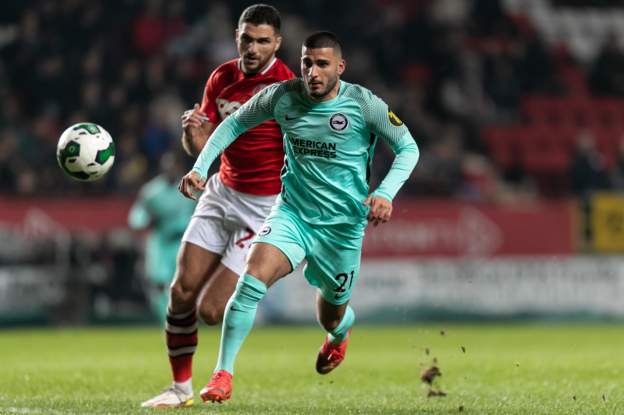 Deniz Undav of Brighton & Hove Albion in action during the Carabao Cup Fourth Round match between Charlton Athletic and Brighton & Hove Albion at The Valley