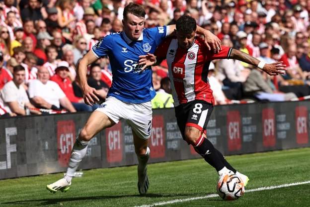 Nathan Patterson vies with Sheffield United's Gustavo Hame