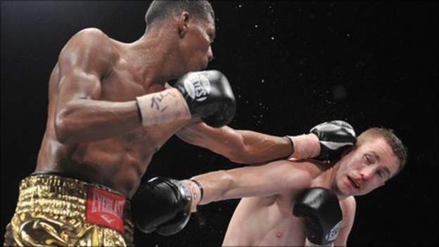 Prescott catches McCloskey with a jab in the Odyssey Arena fight