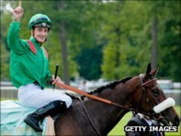 Christophe Lemaire and Sarafina pictured after Sarafina won Prix de Diane at Chantilly in 2010