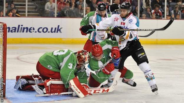 Belfast duo Darryl Lloyd and Adam Keefe battle with Cardiff's Ben Bowns