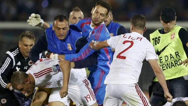 Euro 2016 qualifier between Serbia and Albania abandoned ...