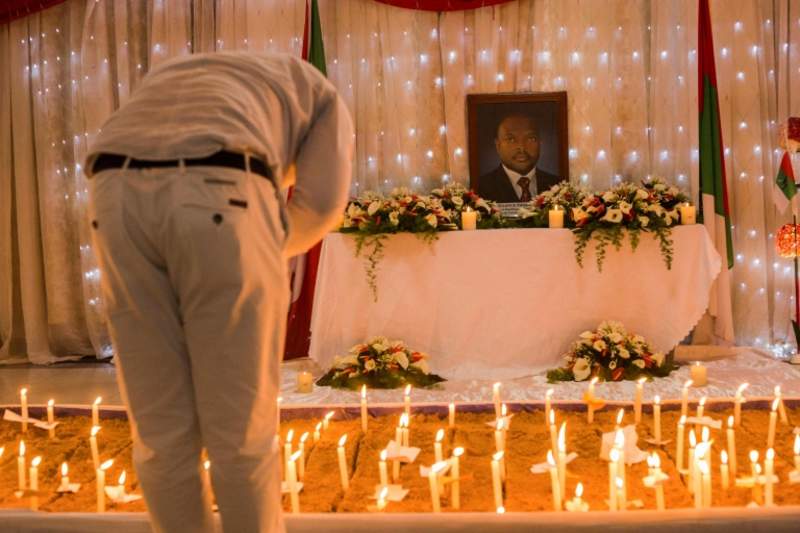 A supporter during the memorial service for Burundi"s President Pierre Nkurunziza