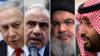 Слева направо: Биньямин Нетаньяху, Адель Абдул Махди, Хасан Насралла и принц Мохаммед бин Салман