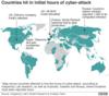 Страны, пострадавшие в первые часы кибератаки