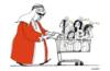 Карикатура Доаа Эль Адла - араб, толкающий тележку для покупок, полную женщин
