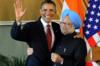 Президент США Барак Обама (слева) и премьер-министр Индии Манмохан Сингх (справа) позируют после совместной пресс-конференции в Хайдарабад-хаусе в Нью-Дели 8 ноября 2010 года. I