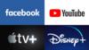 Facebook, YouTube, Apple TV + и логотип Disney +