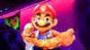 Большая фигура Марио, держащего огненный шар перед сценой