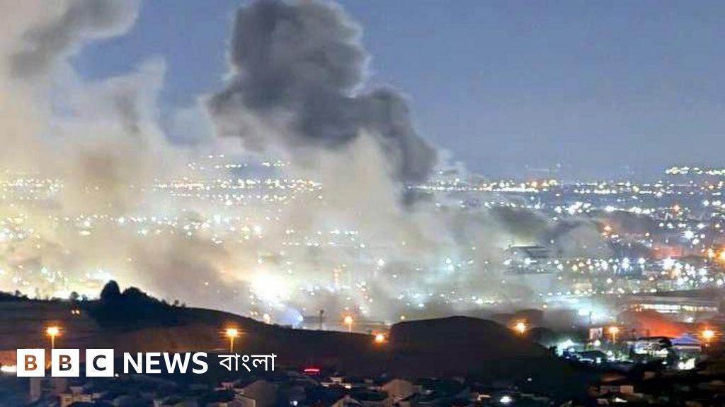 হামলার পর পাওয়া ছবিতে তেহরানের পশ্চিমাঞ্চলের বিভিন্ন স্থানে প্রচণ্ড ধোঁয়া দেখা যাচ্ছে