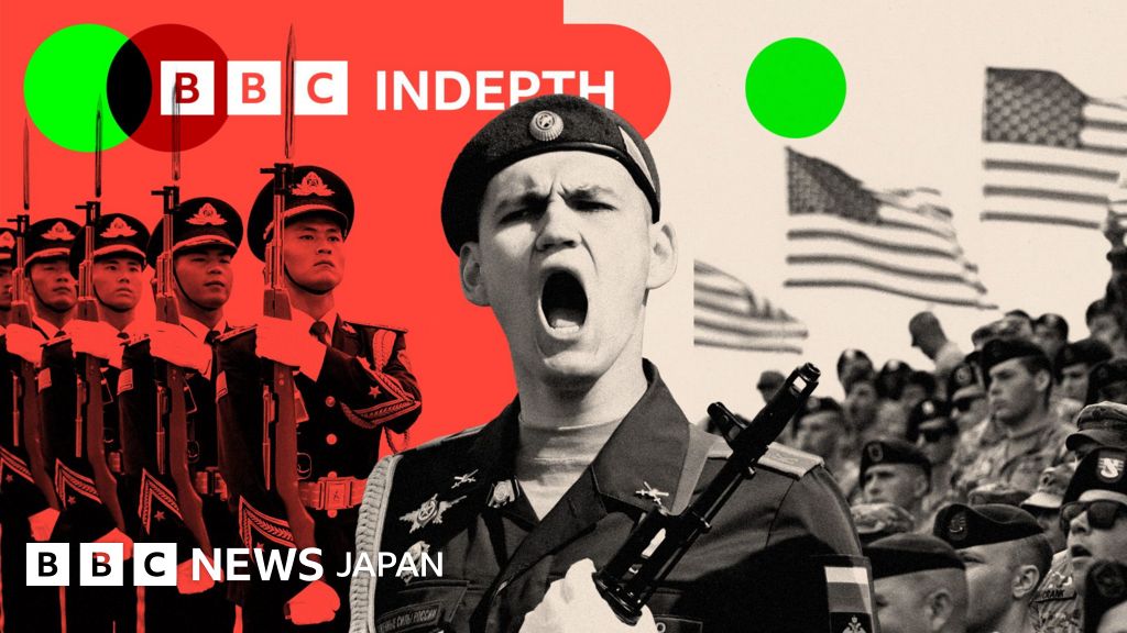 中国、ロシア、アメリカ各国の兵士の写真を組み合わせて加工した画像