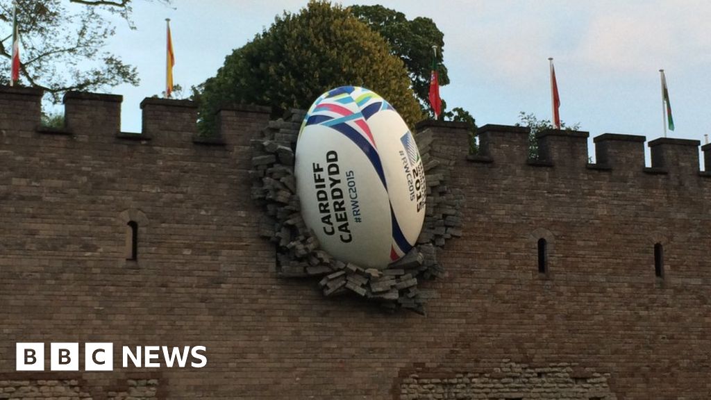 Rugby World Cup Giant ball 'crashes' into Cardiff Castle BBC News