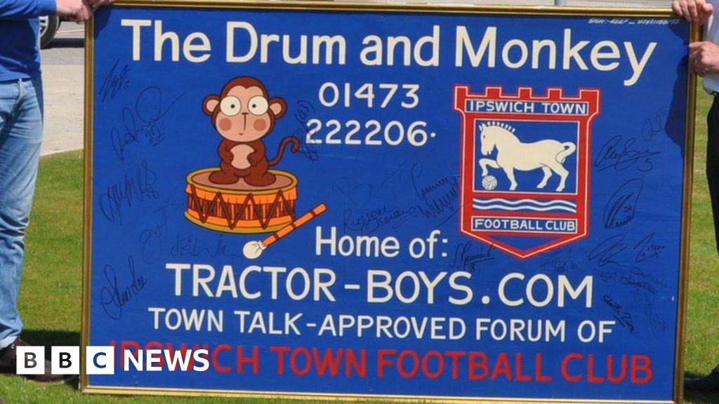 Ipswich Town autographed Drum and Monkey painting saved BBC News