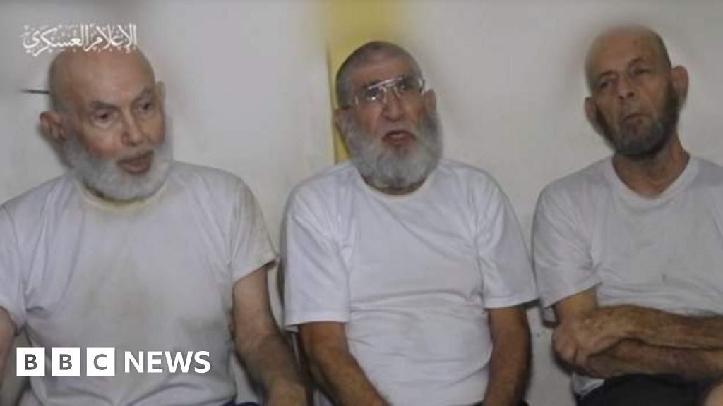 Israel Gaza: Hamas releases video showing three elderly Israeli hostages