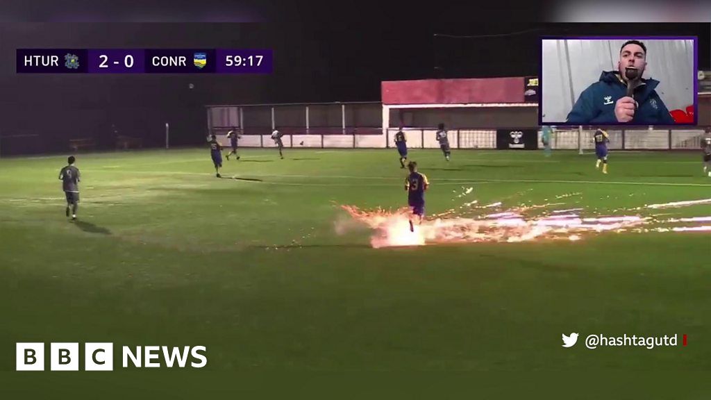 Hashtag United footballer Matas Skrna struck by firework during game