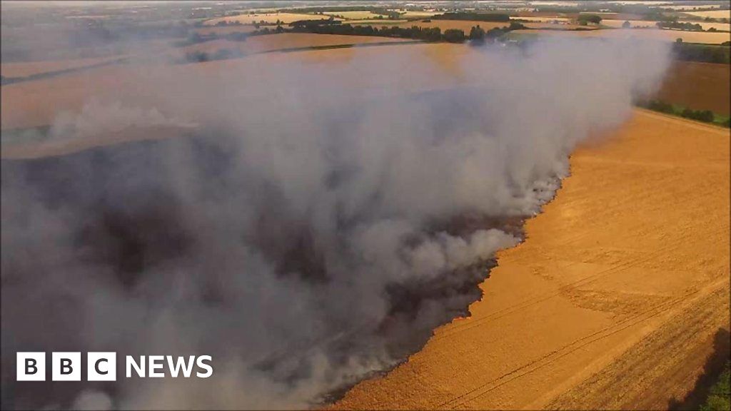 Drone footage of Oxfordshire field fire BBC News