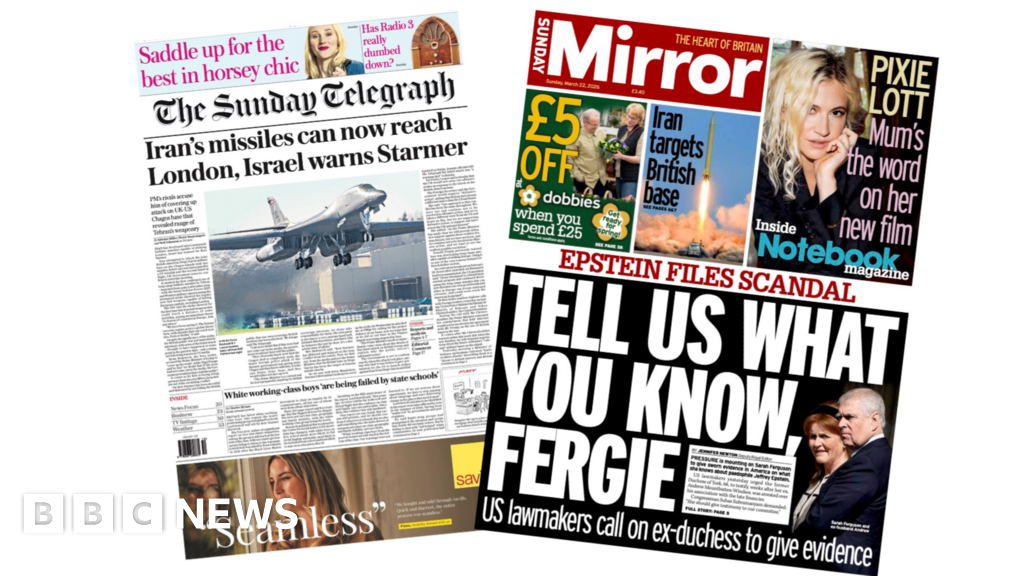 Newspaper headlines: 'Iran's missiles can now reach London' and 'Tell us what you know, Fergie'