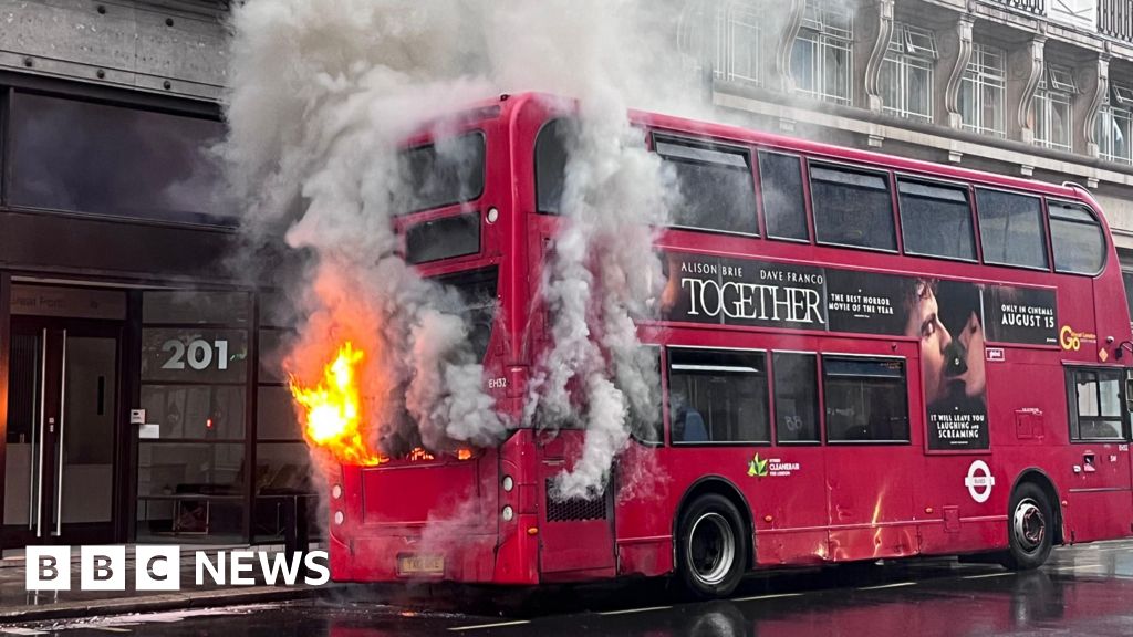 Watch: Bus in flames in central London