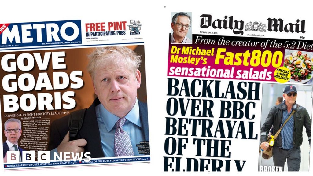 Newspaper Headlines Gove Goads Boris And The Bbc Faces Backlash 