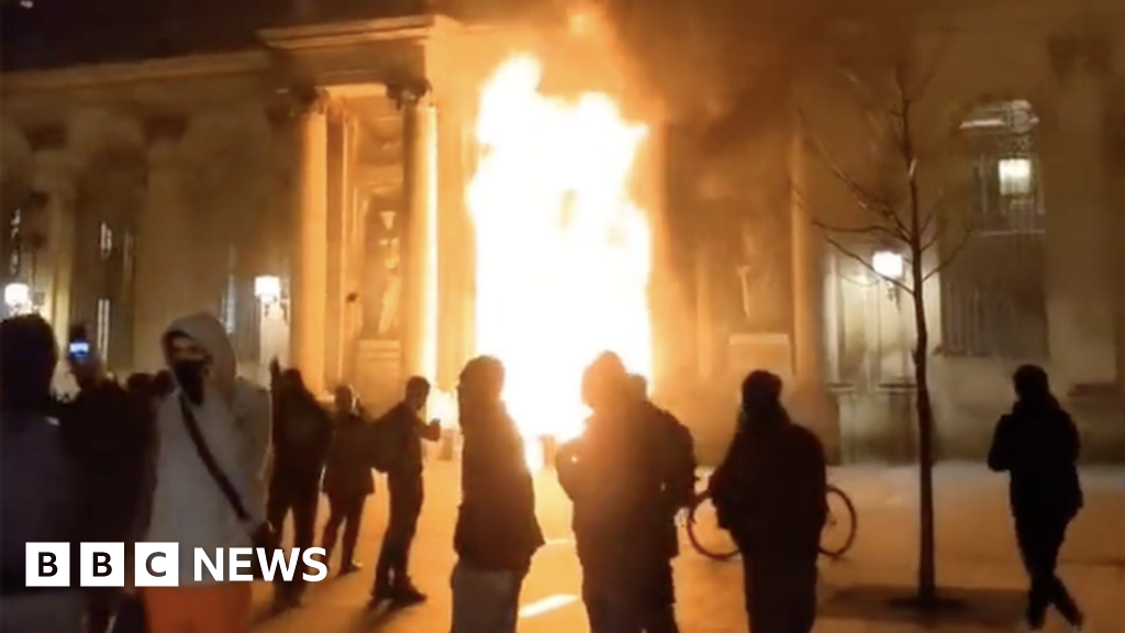 Bordeaux town hall set on fire in France pension protests